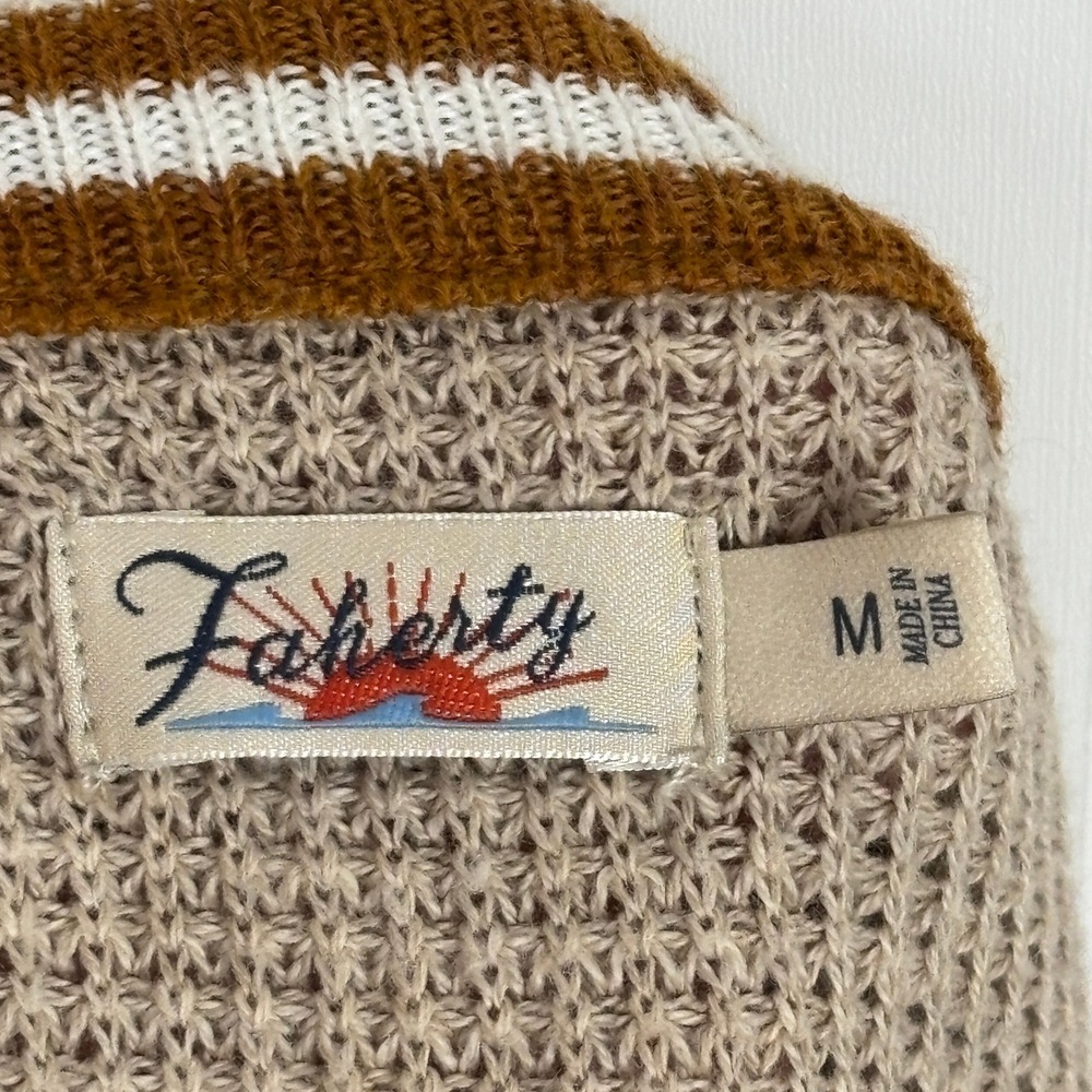 Faherty Throwback Sweater M Tan Brown Varsity Stripe Organic Cotton Cashmere - Picture 12 of 13